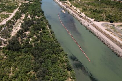About 208 feet of the controversial buoy barrier placed by Texas in the Rio Grande river lie in US waters, with 787 feet of the structure floating on the Mexican side